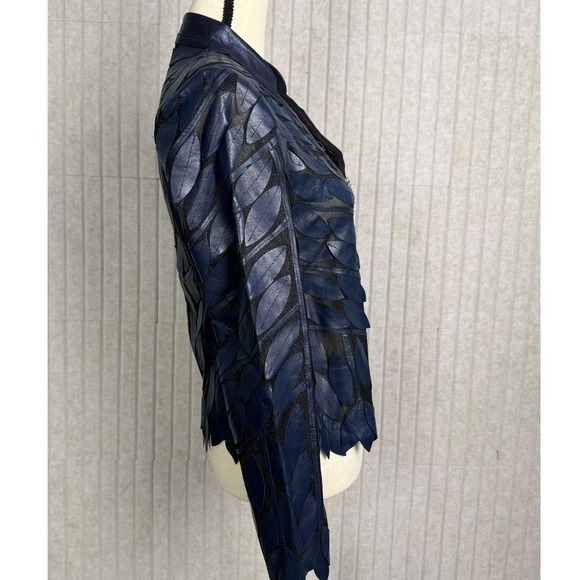 Erin Leather Leaf Cut Lambskin Jacket Womens EU 38 / US M Midnight Navy Turkey - Picture 4 of 14